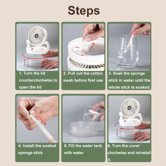 Folding Humidifying Fan USB Charging Night Light White