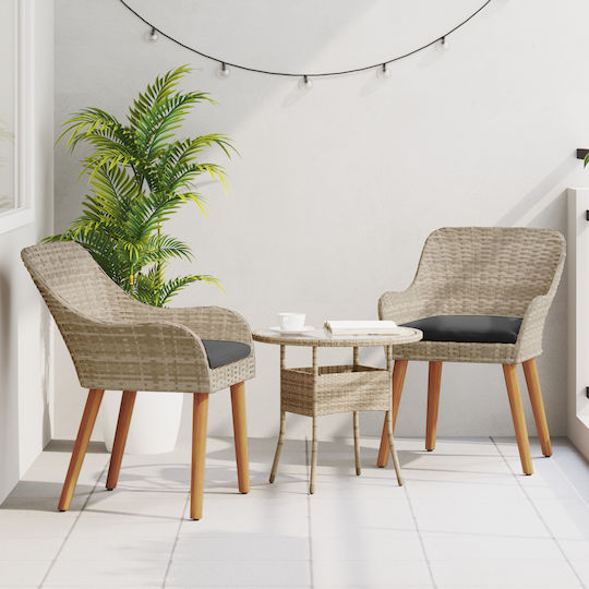 Outdoor Armchair Rattan Light Gray with Cushion 2pcs 55x45x82cm