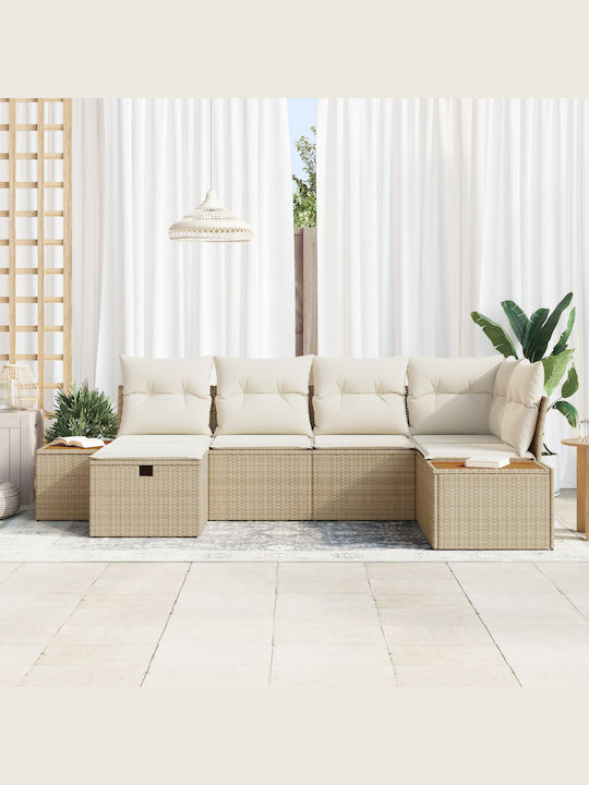 Corner Sofa Outdoor Rattan with Pillows 55x62x69cm