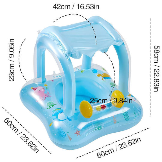 Swimtrainer Life Jacket with Length 58cm and Light Blue Sunshade Baby Inflatable