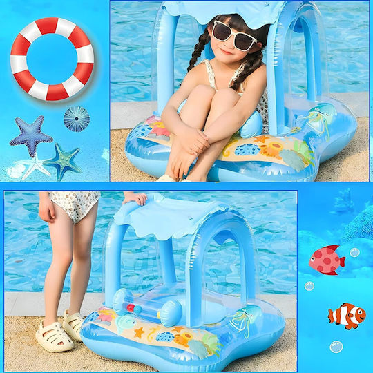 Swimtrainer Life Jacket with Length 58cm and Light Blue Sunshade Baby Inflatable