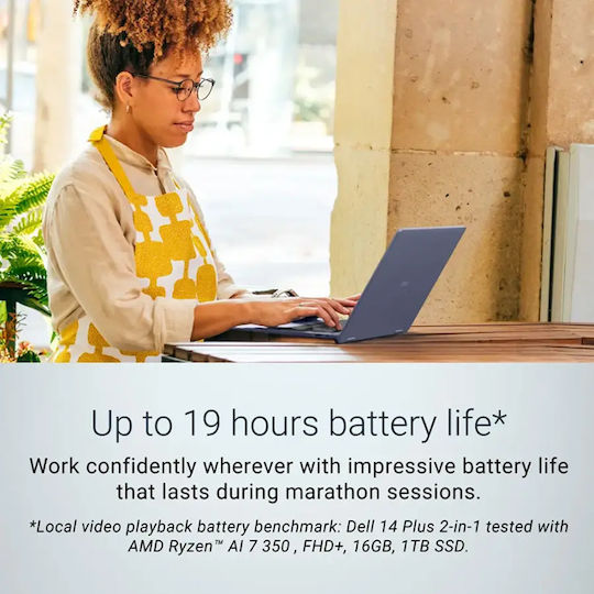 Dell Plus 2-in-1 LDB04255 14" FHD+ Touchscreen (Ryzen AI PRO 300 Series-7 PRO 350/16GB/1TB SSD/W11 Home) (US Keyboard)