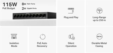 Mercusys MS110CMP v1 L2 PoE+ Switch cu 8 Porturi Gigabit (1Gbps) Ethernet
