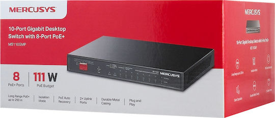 Mercusys MS110GMP v1 Unverwaltet L2 PoE+ Switch mit 8 Ports Gigabit (1Gbps) Ethernet