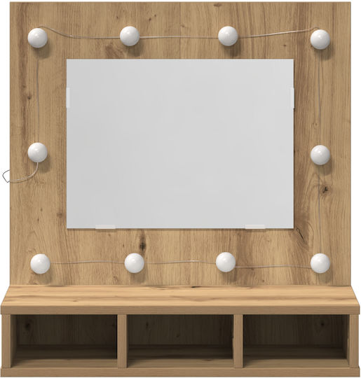 Wall-Mounted Makeup Dressing Table Wooden Brown with Mirror 60x31.5x62cm