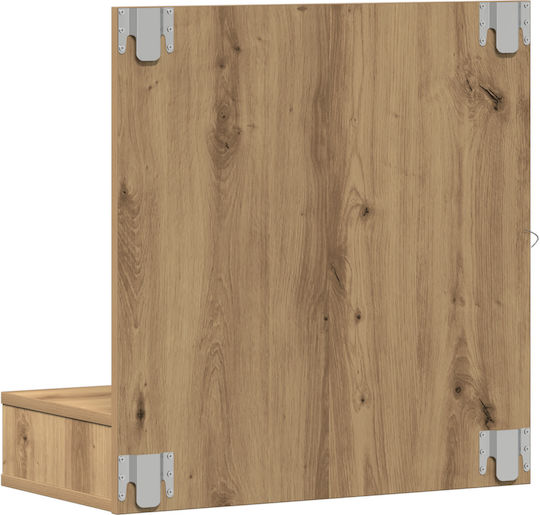Wall-Mounted Makeup Dressing Table Wooden Brown with Mirror 60x31.5x62cm