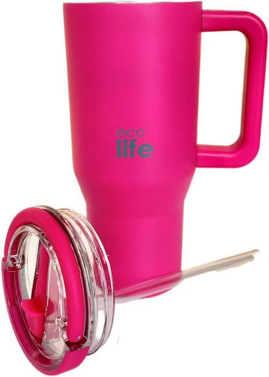Ecolife Recyclable Handled Tumbler Thermos Stainless Steel BPA Free 900ml DOUBLE HANDLE with Straw and Handle