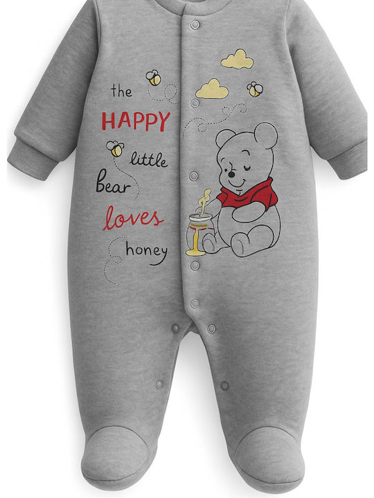 Beboulino Happy Little Bear Body pentru Bebeluși Mânecă lungă Catifea Gri