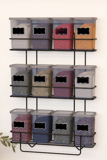 Femmit Spice Set 12 Pieces Metallic Rack – Spice Jars 450ml Lid Spoon Self-Adhesive Placement or Screws