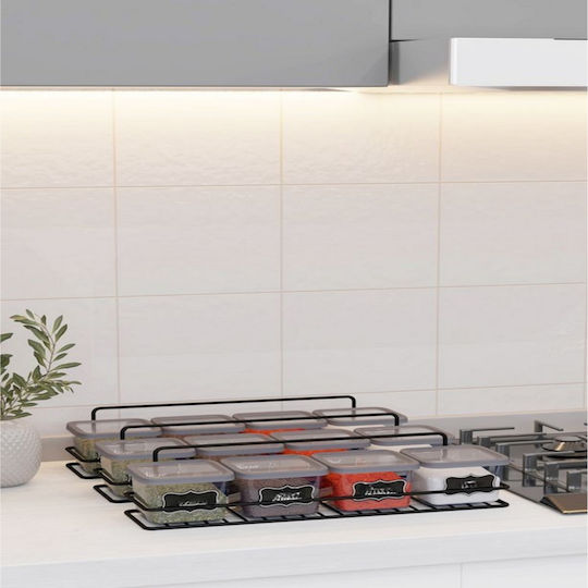 Femmit Set 12 Spice Jars 550ml 3 Metal Racks Spoons Wall Mounted or Countertop Self-Adhesive or Screws Matte Black