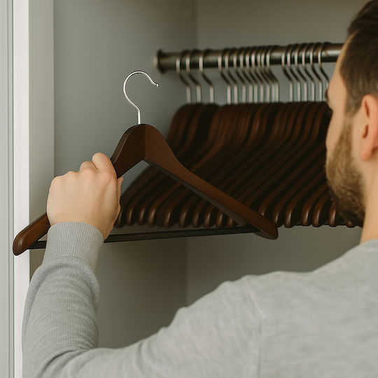 Bakaji Wardrobe Hanger for Pants Wooden Brown 02842619 12pcs