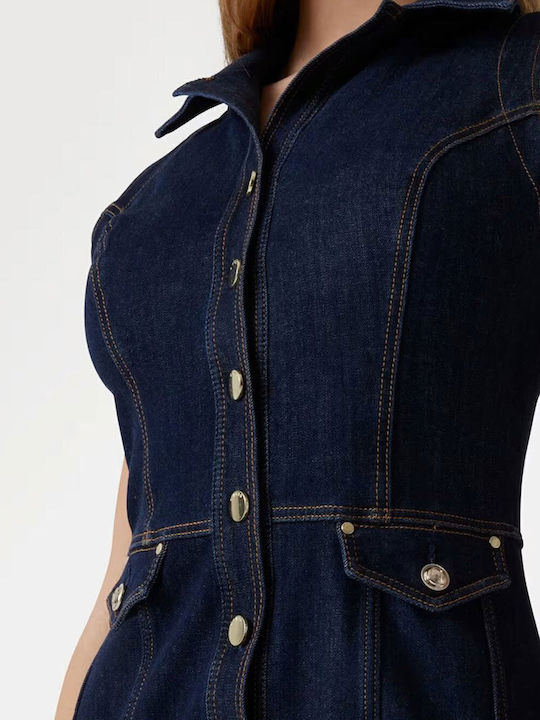 Sommer Mini Hemdkleid Denim Dunkelblau