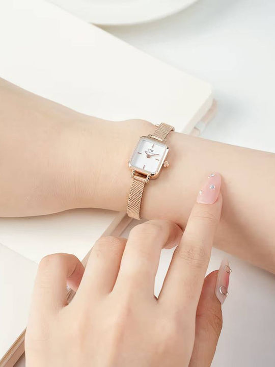 Daniel Wellington Quadro Γυναικείο Ρολόι 15mm Μπαταρίας με Ροζ Χρυσό Μεταλλικό Μπρασελέ