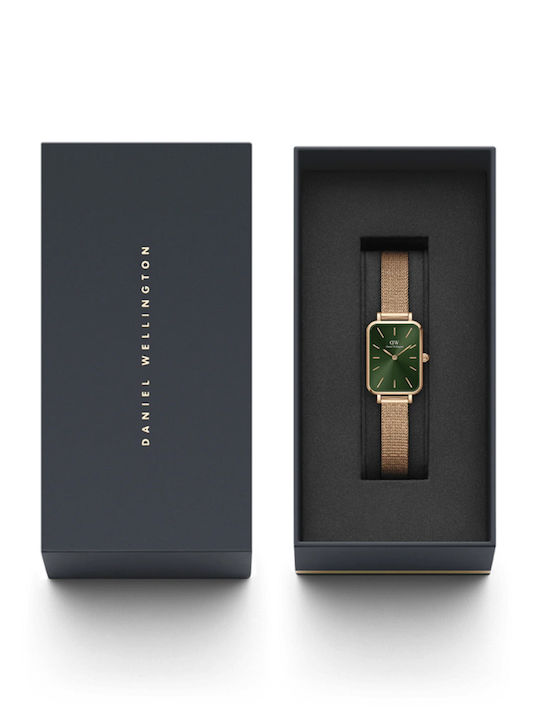 Daniel Wellington Quadro Pressed Melrose Emerald Дамски Часовник 20mm Кварцов с Розово Злато Стоманена Гривна
