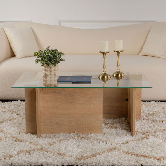 Rectangular Central Coffee Table Vetrino Glass Honey Oak W105xL65xH40cm
