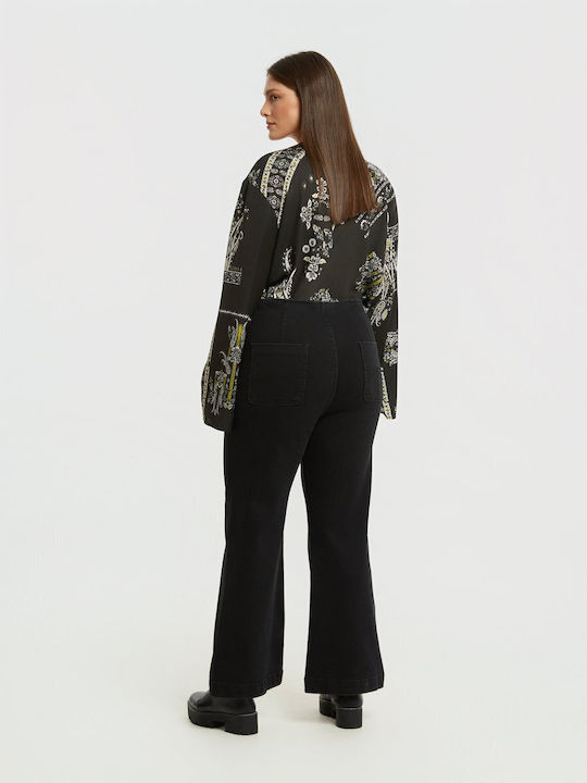 High Waist Women's Jean Trousers Flared in Bootcut Fit Black