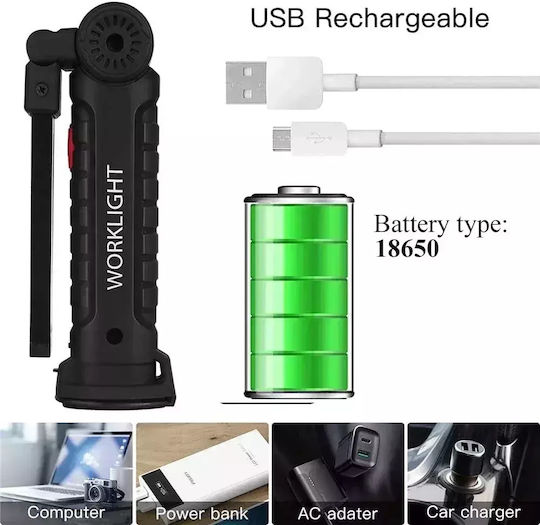 Rechargeable Work Light with Extension Cord LED with Brightness up to 2700lm Lens