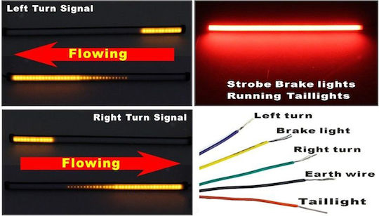 Flexible Motorcycle Headlight LED Strip Running-strobe Brake & Dynamic Turn Signal High Brightness 60cm Tc-258