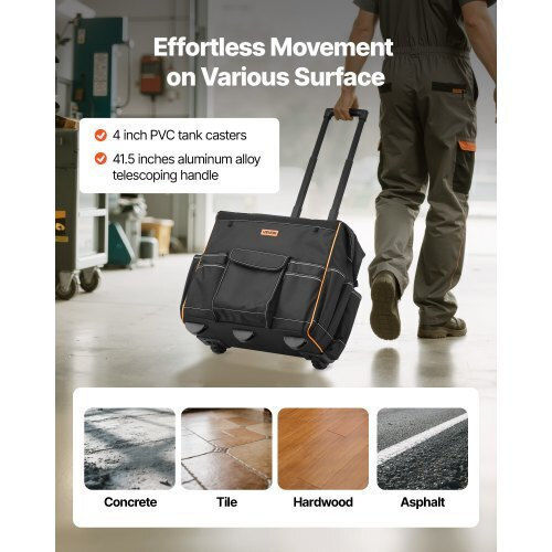 Vevor Rolling Tool Bag 25 Pockets Heavy Duty Roller Tool Bag Telescoping Handle