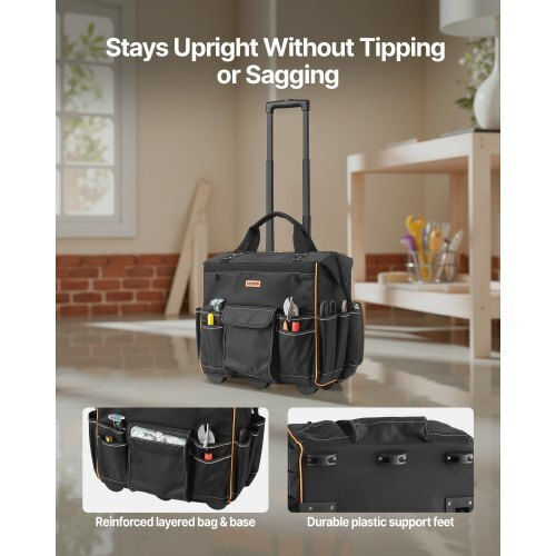 Vevor Rolling Tool Bag 25 Pockets Heavy Duty Roller Tool Bag Telescoping Handle