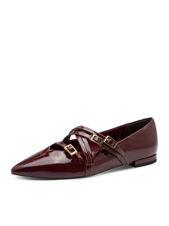 Synthetic Leather Pointy Ballerinas With strap Burgundy