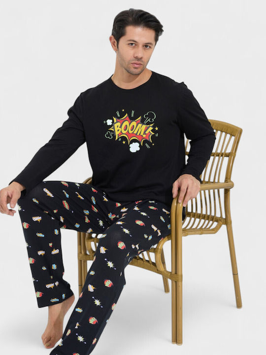 Men's Cotton Pyjama Siyah Inci Boom Si9882 Black
