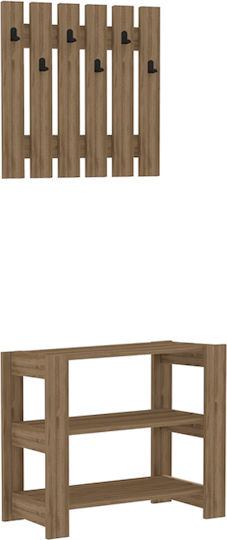 Friends Entry Furniture with Hanger & Shoe Rack Walnut 69.8x33.6x60cm Friends Entry Furniture with Hanger & Shoe Rack Walnut 69.8x33.6x60cm