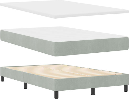 Pat King Size Tapițat cu Catifea Gri Deschis cu Saltea 190x190cm