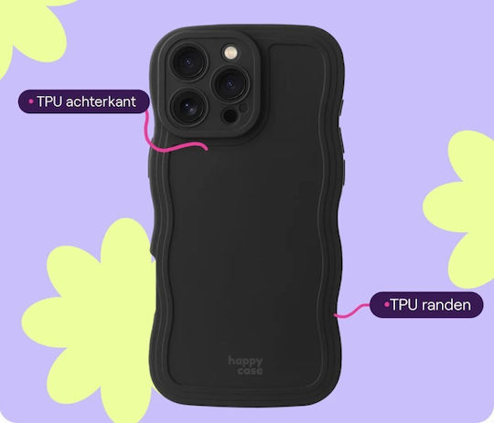 HappyCase Wavy Back Cover Σιλικόνης με Λουράκι Μαύρο (iPhone 16 Pro Max)