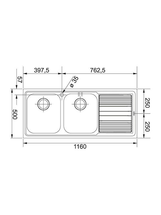 Franke Logica Line LLL 621-116 1010261037 Drop-In Sink Left Inox Matte W116xD50cm Silver