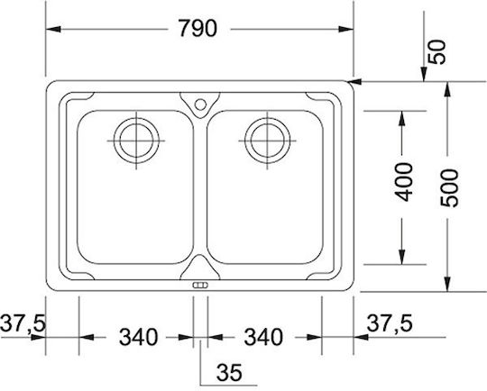 Franke Logica Line Lll 620 1010153295 Drop-In Sink Inox Matte W79xD50cm Silver