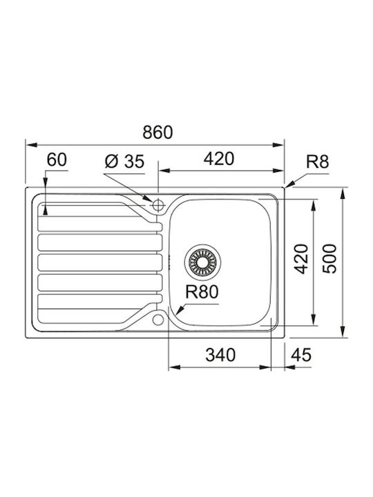Franke Flash Ένθετος Νεροχύτης Inox Μ78xΠ50cm