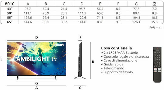 Philips Smart Τηλεόραση 43" 4K UHD LED Ambilight PUS8010 HDR (2025) 43PUS8010/12