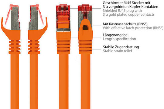 Alcasa S/FTP Cat.6 (Gigabit) Καλώδιο Δικτύου Ethernet 2m Πορτοκαλί