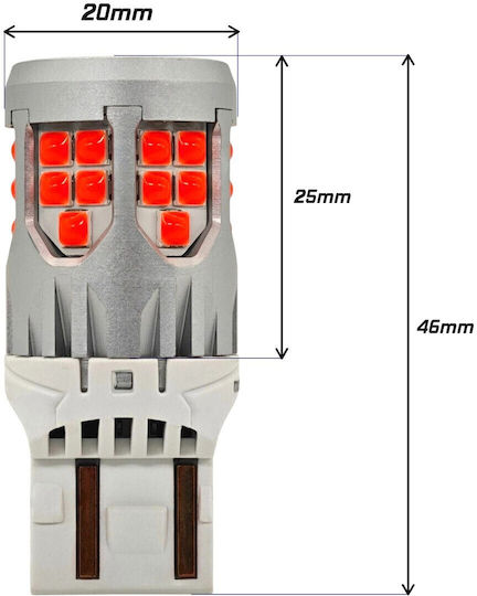 Bulb W21/5w Led 7443 10-50v No Fault 2800lm Red