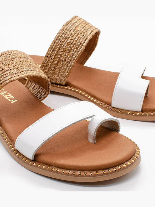 Leather Women's Flat Sandals Anatomic in White Color