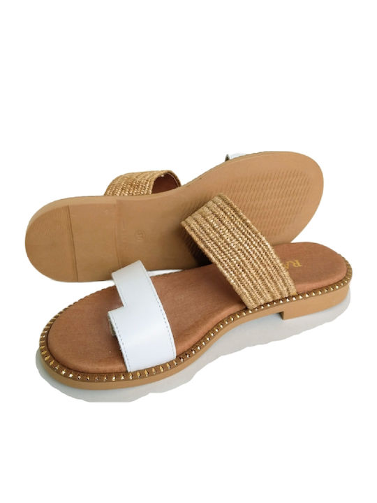 Leather Women's Flat Sandals Anatomic in White Color