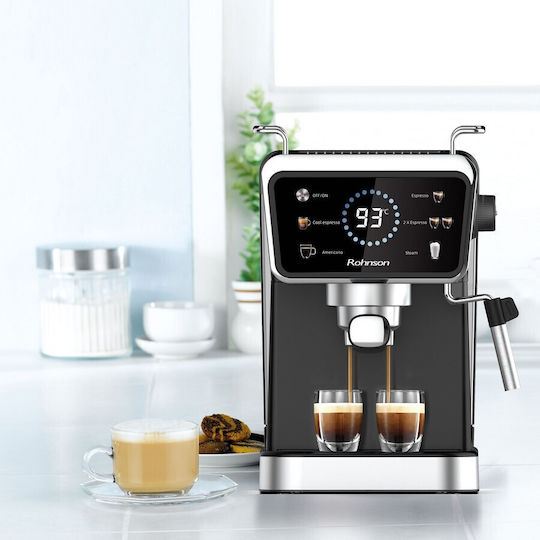 Rohnson Hot & Cold Μηχανή Espresso 1350W Πίεσης 20bar Μαύρη R-98015