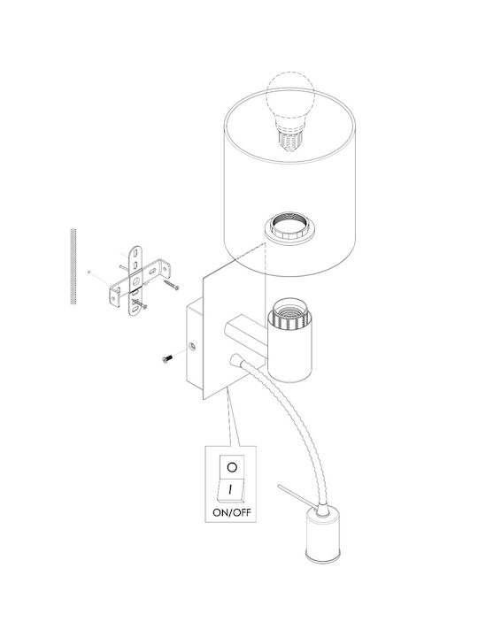 Eglo Pasteri Modern Lamp Wall with Socket E27 and Switch Black 15x15x38cm