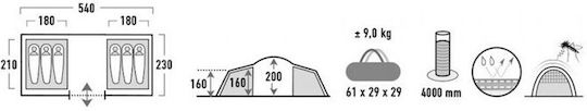 High Peak Como 6.0 Camping Tent Tunnel Black with Double Cloth 4 Seasons for 6 People 540x210x200cm