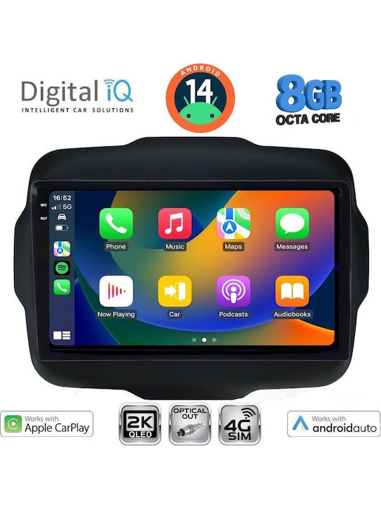 Digital IQ Car Audio System for Jeep Renegade 2014 (Bluetooth/USB/WiFi/GPS/Apple-Carplay/Android-Auto) with Touch Screen 9"