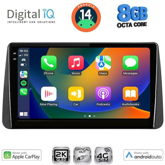 Digital IQ Car Audio System for Fiat Tipo 2018-2023 (Bluetooth/USB/WiFi/GPS/Apple-Carplay/Android-Auto) with Touch Screen 9"