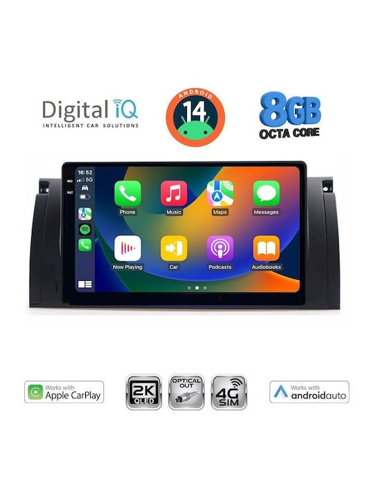 Digital IQ Car Audio System for BMW Series 5 (E39) / X5 (E53) 1997-2005 (Bluetooth/USB/WiFi/GPS/Apple-Carplay/Android-Auto) with Touch Screen 9"
