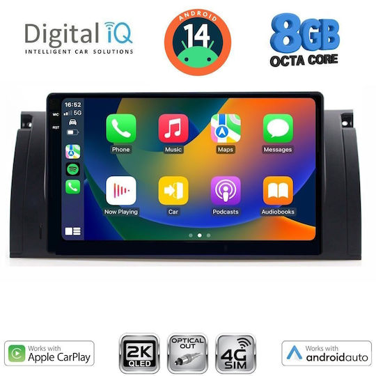 Digital IQ Car Audio System for BMW Series 5 (E39) / X5 (E53) 1997-2005 (Bluetooth/USB/WiFi/GPS/Apple-Carplay/Android-Auto) with Touch Screen 9"