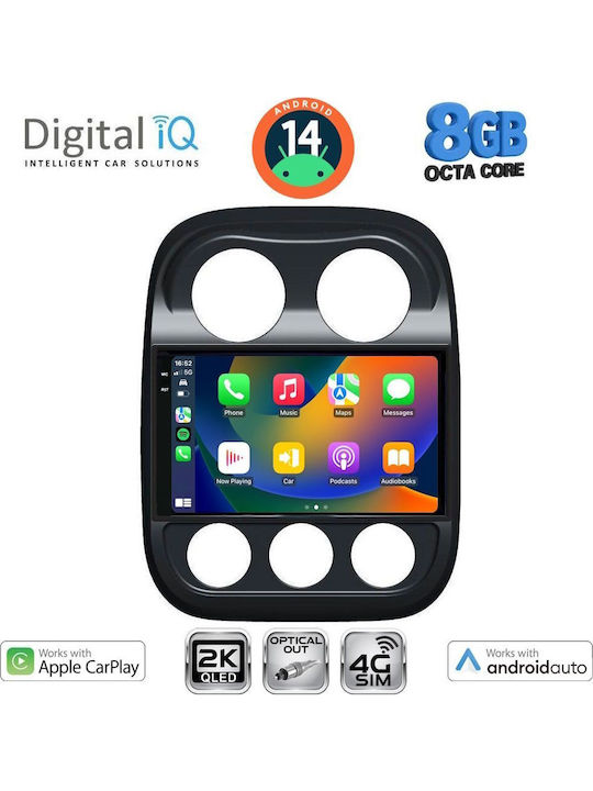 Digital IQ Car Audio System for Jeep Compass / Patriot 2007-2016 (Bluetooth/USB/WiFi/GPS/Apple-Carplay/Android-Auto) with Touch Screen 10"