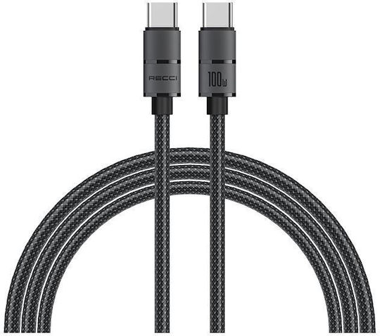 Recci Cablu USB 2.0 Braided USB-C Masculin - USB-C 100W PD Negru 2m RS12CC