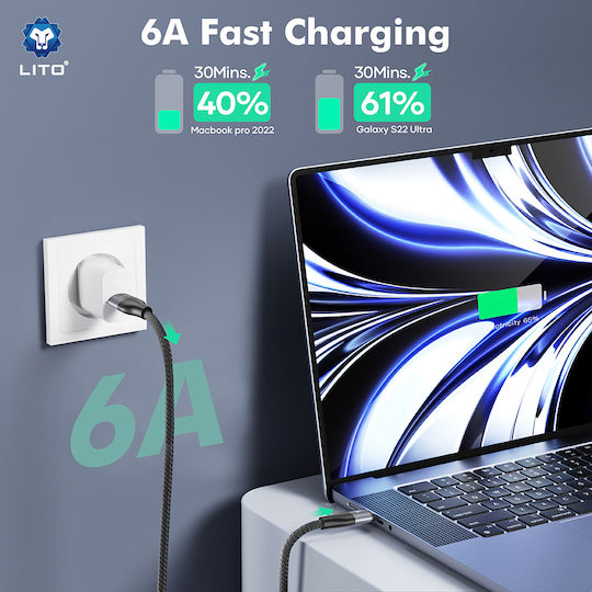 Lito Geflochten USB 2.0 Kabel USB-C männlich - USB-C 100W Gray 1m