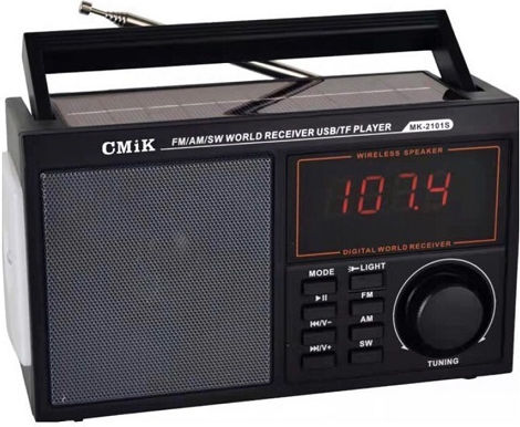 CMiK MK-2101S Портативно Радиоприемник Соларно Захранване с Bluetooth и USB Черен