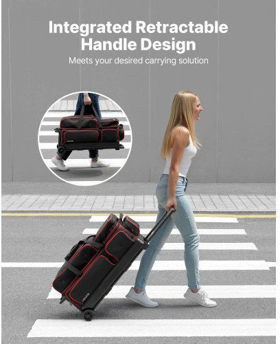 Vevor 3 Ball Bowling Bag Wheels Double Roller Bowling Bag Shoe Compartments