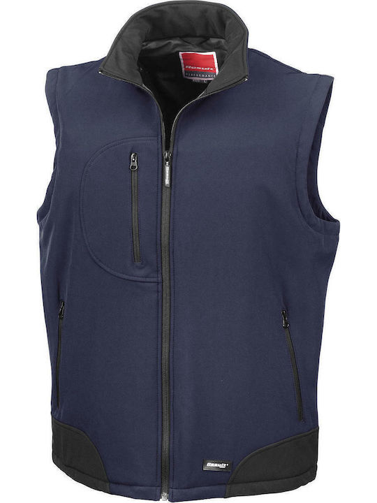 Sleeveless Jacket Softshell Waterproof and Windproof Navy Blue